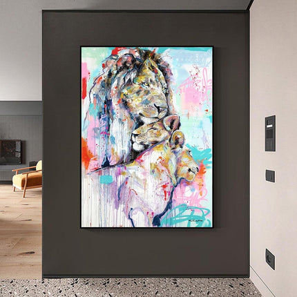 ChandelierDecor - Abstract Graffiti Lion Family Canvas Wall Hanging Art