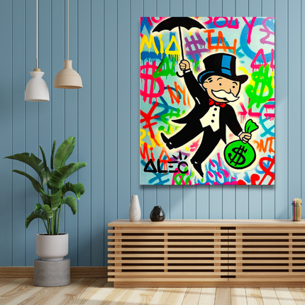 ChandelierDecor - Alec Monopoly Gold Millionaire Dollars Umbrella Canvas Wall Art
