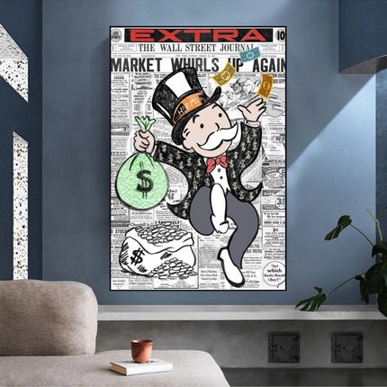 ChandelierDecor - Alec Monopoly Money Bag Prints Newspaper Canvas Wall Art