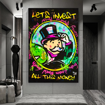 ChandelierDecor - Alec Monopoly Money Man Lets Invest All Your money Canvas Wall Art