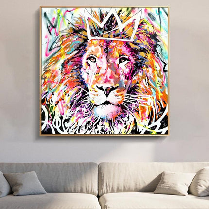 ChandelierDecor - Animals Graffiti Lion With Crown Canvas Wall Art