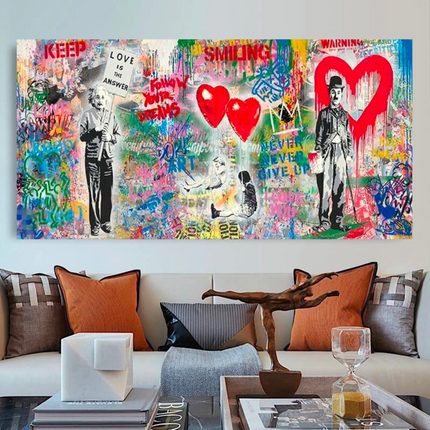 ChandelierDecor - Banksy Art Love Is All We Need Hearts Canvas Wall Art
