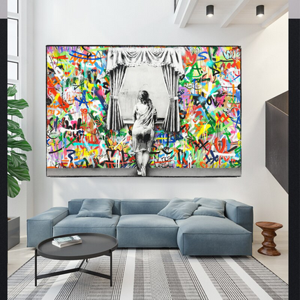 ChandelierDecor - Banksy Freedom Curtains Lady Canvas Wall Art