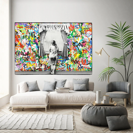 ChandelierDecor - Banksy Freedom Curtains Lady Canvas Wall Art