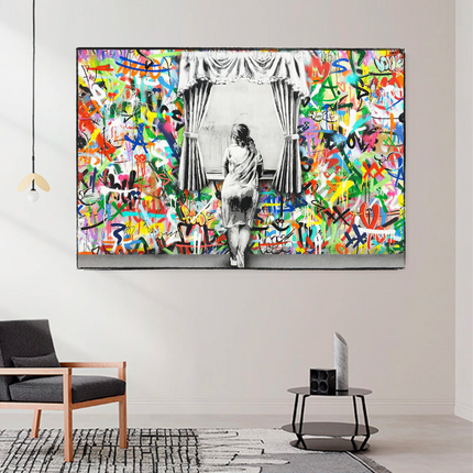 ChandelierDecor - Banksy Freedom Curtains Lady Canvas Wall Art