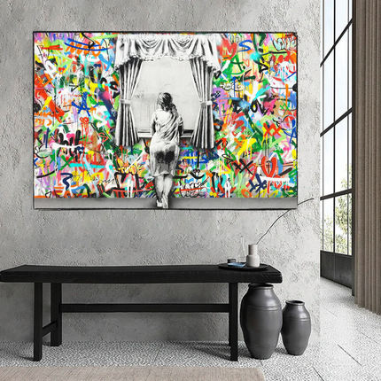 ChandelierDecor - Banksy Freedom Curtains Lady Canvas Wall Art