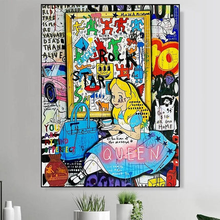ChandelierDecor - Banksy Graffiti Alice and Wonderland Canvas Wall Art