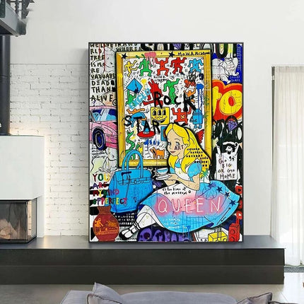 ChandelierDecor - Banksy Graffiti Alice and Wonderland Canvas Wall Art