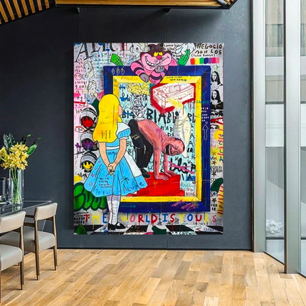 ChandelierDecor - Banksy Graffiti Alice and Wonderland Mirror Canvas Wall Art