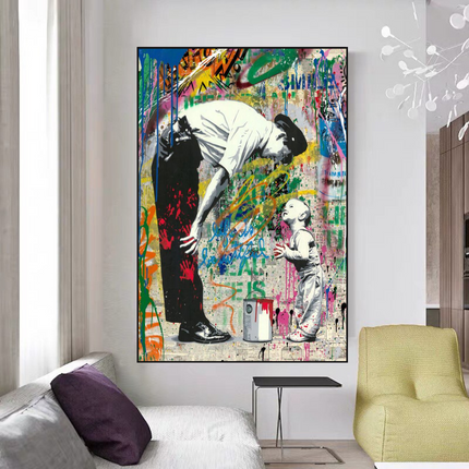 ChandelierDecor - Banksy "Life is Beautiful" Cute Baby Boy & Man Canvas Wall Art