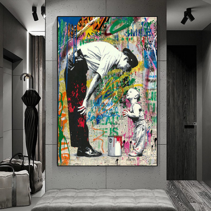 ChandelierDecor - Banksy "Life is Beautiful" Cute Baby Boy & Man Canvas Wall Art