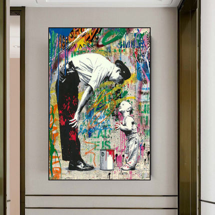 ChandelierDecor - Banksy "Life is Beautiful" Cute Baby Boy & Man Canvas Wall Art