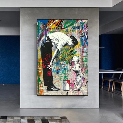 ChandelierDecor - Banksy "Life is Beautiful" Cute Baby Boy & Man Canvas Wall Art