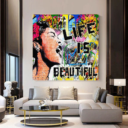 ChandelierDecor - Banksy Life is Beautiful Graffiti Canvas Wall Art