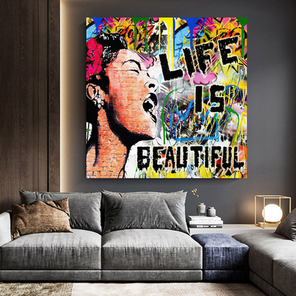 ChandelierDecor - Banksy Life is Beautiful Graffiti Canvas Wall Art