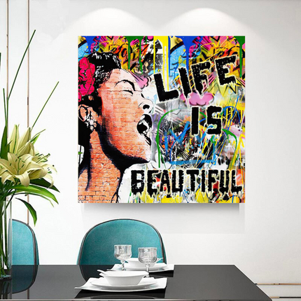 ChandelierDecor - Banksy Life is Beautiful Graffiti Canvas Wall Art
