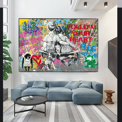 ChandelierDecor - Banksy Never Give Up Follow Your Dreams Canvas Wall Art