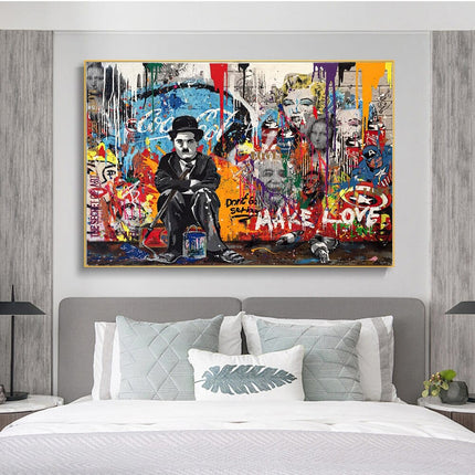 ChandelierDecor - Charlie Chaplin Graffiti Wall Art Canvas Painting Poster