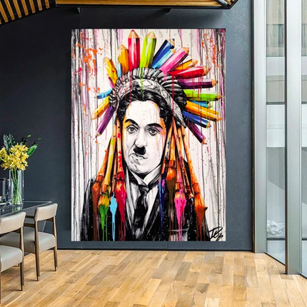 ChandelierDecor - Charlie Chaplin Red Indian Canvas Wall Art