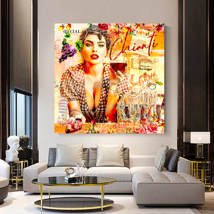 ChandelierDecor - Chianti Dievole Girl With Wine Canvas Wall Art