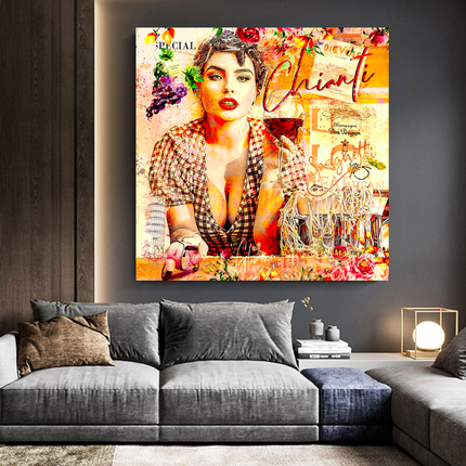 ChandelierDecor - Chianti Dievole Girl With Wine Canvas Wall Art