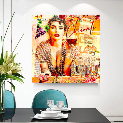 ChandelierDecor - Chianti Dievole Girl With Wine Canvas Wall Art