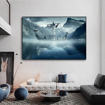 ChandelierDecor - Cold North Sea Viking Long Ship Canvas Wall Art