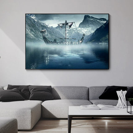 ChandelierDecor - Cold North Sea Viking Long Ship Canvas Wall Art