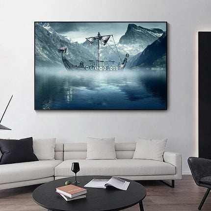 ChandelierDecor - Cold North Sea Viking Long Ship Canvas Wall Art