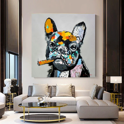 ChandelierDecor - Dog Cheers Smoking Bulldog Canvas Wall Art