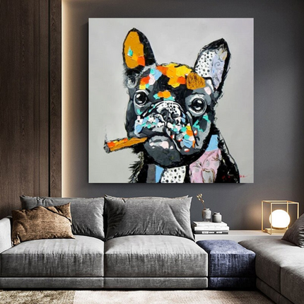 ChandelierDecor - Dog Cheers Smoking Bulldog Canvas Wall Art