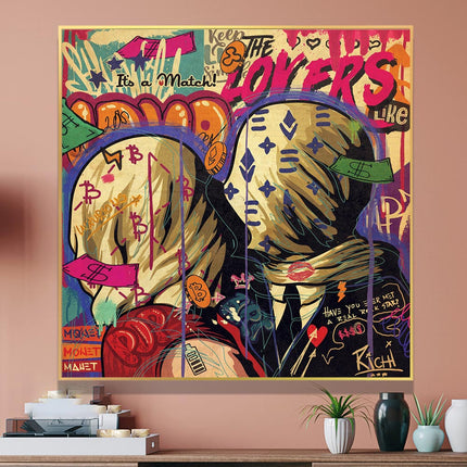 ChandelierDecor - Graffiti Pop Wall Art Lovers Kiss Canvas Wall Art