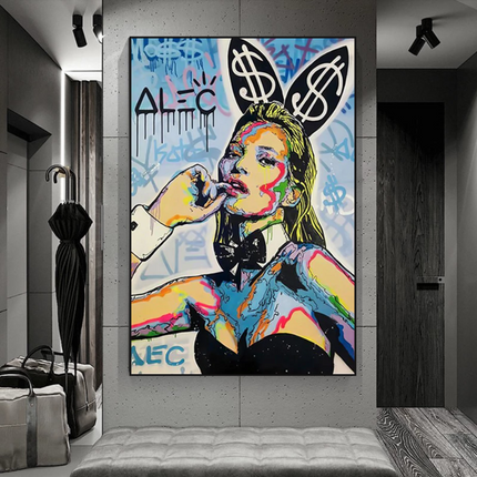 ChandelierDecor - Kate Moss Bunny Canvas Painting - Pop Art by Alec Monopoly