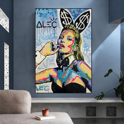 ChandelierDecor - Kate Moss Bunny Canvas Painting - Pop Art by Alec Monopoly