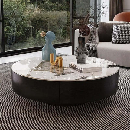 ChandelierDecor - Marble & Wood Coffee Table – Modern Solid Slab Round Design