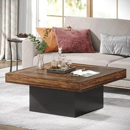 ChandelierDecor - Minimalist Square Coffee Table - Modern Iron & Oak Wood