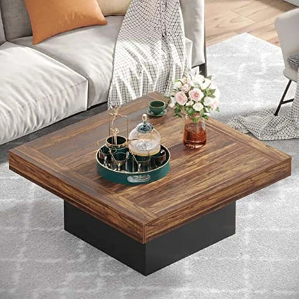 ChandelierDecor - Minimalist Square Coffee Table - Modern Iron & Oak Wood