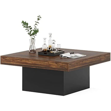 ChandelierDecor - Minimalist Square Coffee Table - Modern Iron & Oak Wood