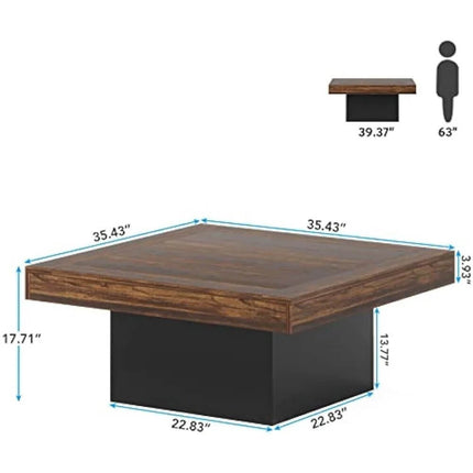 ChandelierDecor - Minimalist Square Coffee Table - Modern Iron & Oak Wood