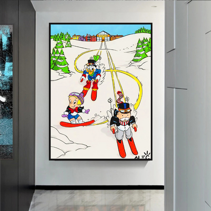 ChandelierDecor - Mr Monopoly Canvas Wall Art: Exclusive Skiing Design