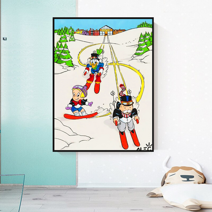 ChandelierDecor - Mr Monopoly Canvas Wall Art: Exclusive Skiing Design