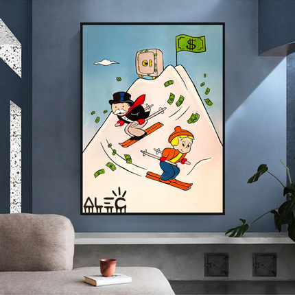 ChandelierDecor - Mr Monopoly Canvas Wall Art: Premium Skiing Home Decor