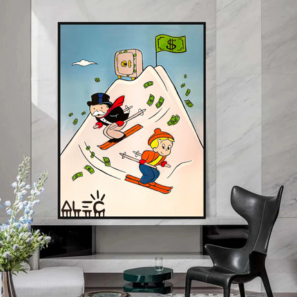 ChandelierDecor - Mr Monopoly Canvas Wall Art: Premium Skiing Home Decor