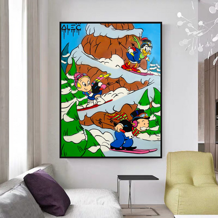 ChandelierDecor - Mr Monopoly Canvas Wall Art – Snow Skiing Exclusive Designs