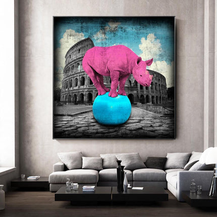 ChandelierDecor - Pop Art Animal Canvas Painting - Elephant and Rhino Wall Art