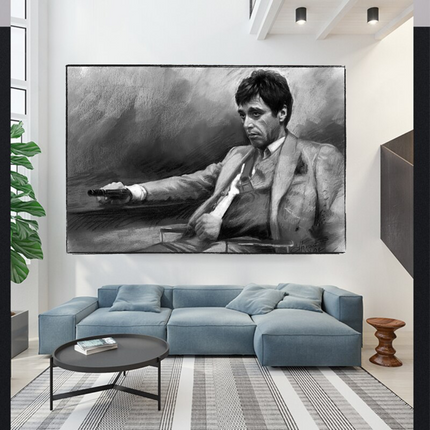 ChandelierDecor - Scarface Pablo Black & White Mafia Canvas Wall Art