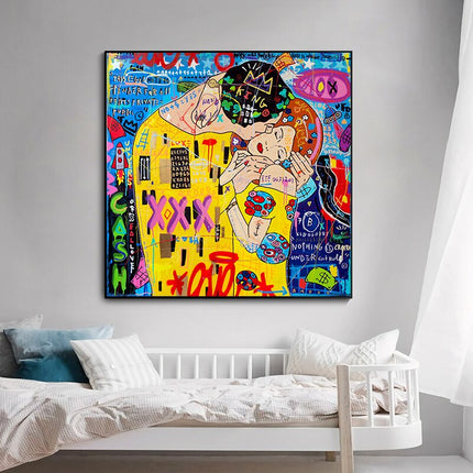 ChandelierDecor - Street Graffiti The Kiss Art Reproduction Canvas Print