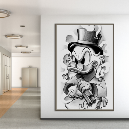 ChandelierDecor - Uncle Scrooge McDuck Black & White Gangster Canvas Wall Art