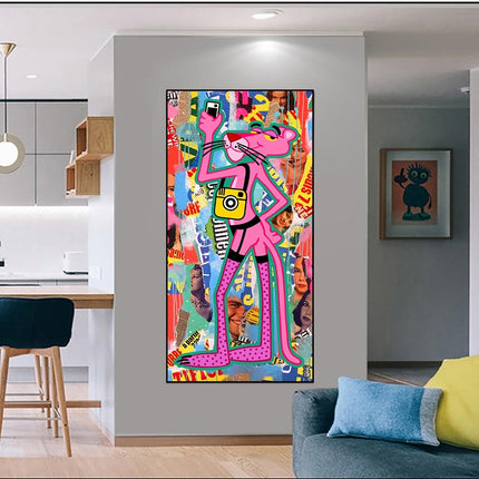 ChandelierDecor - Whimsical Pink Panther Poster - Expressive Artistry
