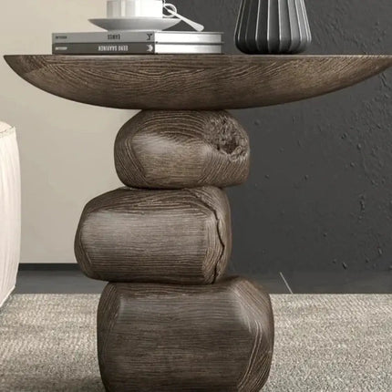ChandelierDecor - Wood & Stone Side Table – Natural Rock Art Accent